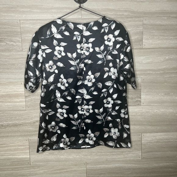 Rhodes Collections Womens Sz 2 Vintage Satin Blouse Short Sleeve Black Silver - Picture 2 of 3